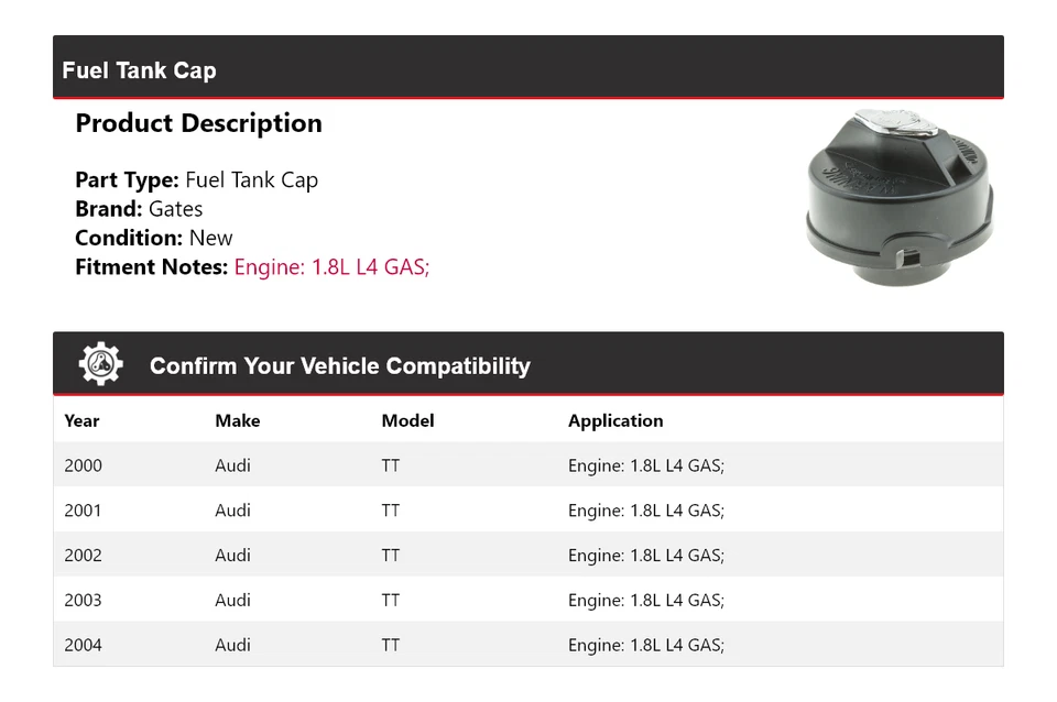 For 2000-2004 Audi TT 1.8L L4 GAS Fuel Tank Cap Gates 2001 2002 2003 - Image 2 of 4
