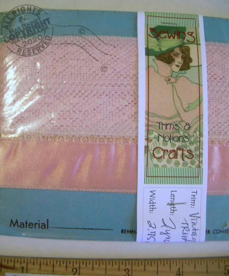 Vestido rosa bebé 2 yardas DE COLECCIÓN borde cinta satinada + encaje sombrerería FABULOSO Foto 3 de 4