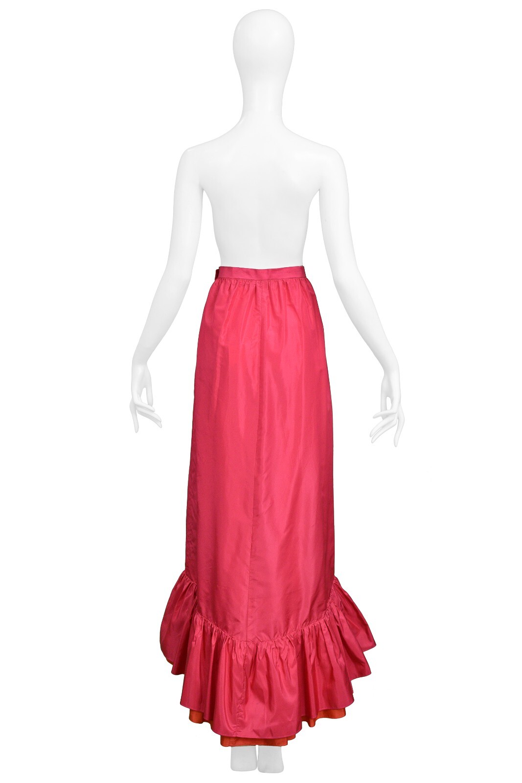 MAXI GONNA VINTAGE YVES SAINT LAURENT YSL ROSA TAFFETA CON VOLANT
