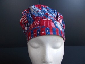 KIMKAPS SURGICAL OR CHEF CAP PATRIOTIC THEME  COTTON MADE IN USA