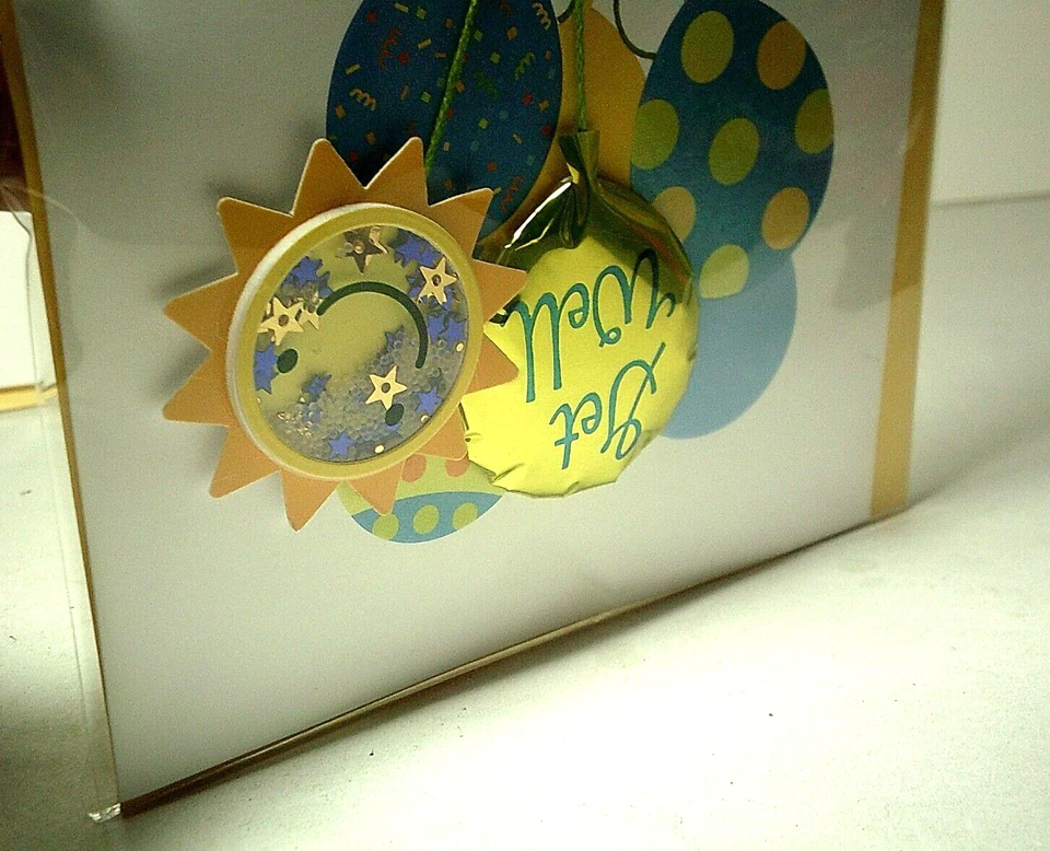 Papyrus 3D Get Well Soon Card Puffy Balloon Bouquet Shake Glitter Sun Lot of 2 — 第 3/4 张图片