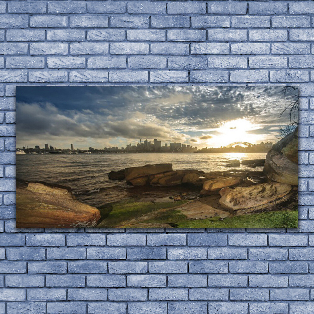 Tableau sur verre 140x70 verre trempe de qualite superieure paysage urbain et maritime