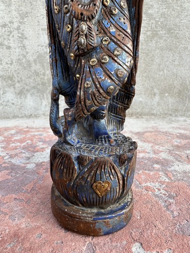 Antique Old Rare Wooden Hand Carved Hindu God Krishna Worship Figure Statue - Picture 4 of 8