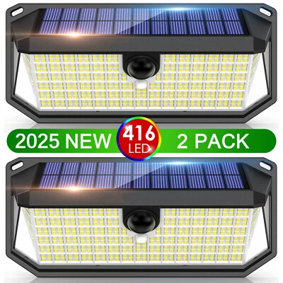CLAONER Large 416 LED Solar Power Wall Light PIR Motion Sensor Outdoor Garden Flood Lamp