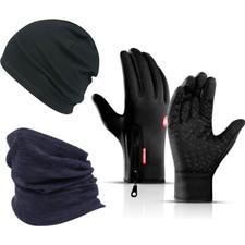 3 Pieces Warmer Neck Gaiter Beanie Hat Windproof Fleece Scarves Glove for Winter