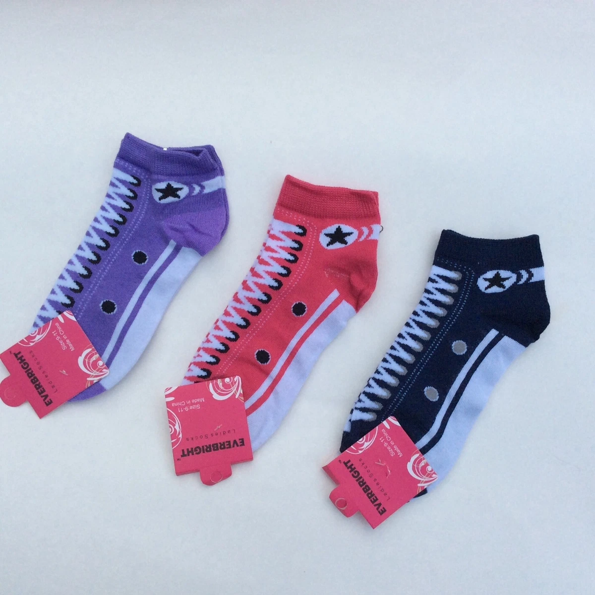 3 PAIRS LADIES SNEAKER NO SHOW SOCKS LIKE AN OLD FASHIONED SNEAKER