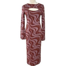 ASOS DESIGN Midi Knitted Dress with Cut Out in Swirl Pattern in Brown