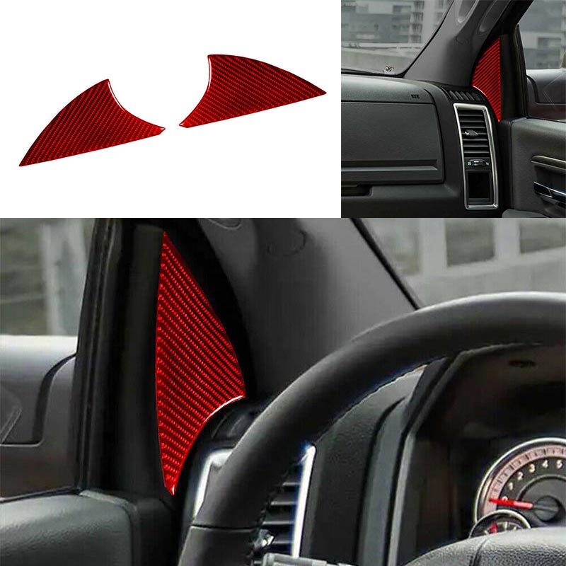 Carbon Fiber Car Interior Window Pillar Cover Trim 13-18 Red For Dodge RAM 1500
