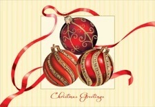 Red and Gold Ornaments Box of 18 Christmas Cards