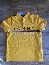 Tommy Hilfiger Polo Shirt Men Medium Yellow Short Sleeve Flag Logo Embroidered 