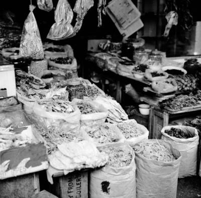 Dried fish stall on Cheung Chau Island Hong Kong Historic Old Photo