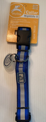 OllyDog DOG COLLAR Nightlife II MEDIUM 14 -22  Reflective ROYAL BLUE Nylon NWT