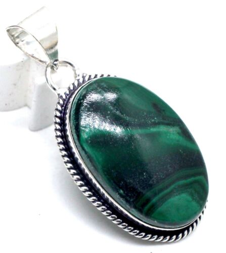 925 Sterling Silver Malachite Gemstone Handmade Jewelry Pendant Size-1.80 - Picture 1 of 2