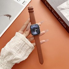 Litchi Texture Genuine Leather Wristband Watch Strap For Apple Watch Series 10/9