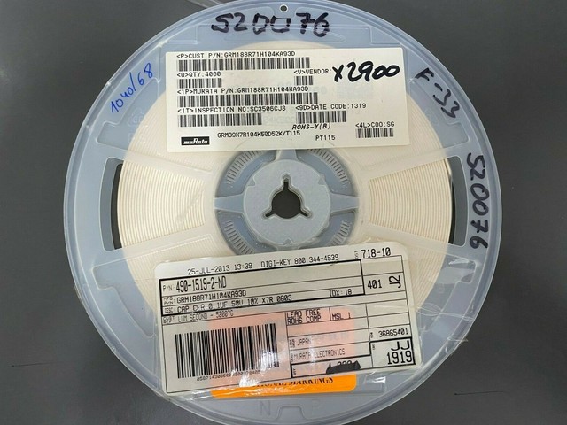 GRM188R71H104KA93D - Murata - 2900 pcs - Capacitor CER 0.1UF 50V X7R ...