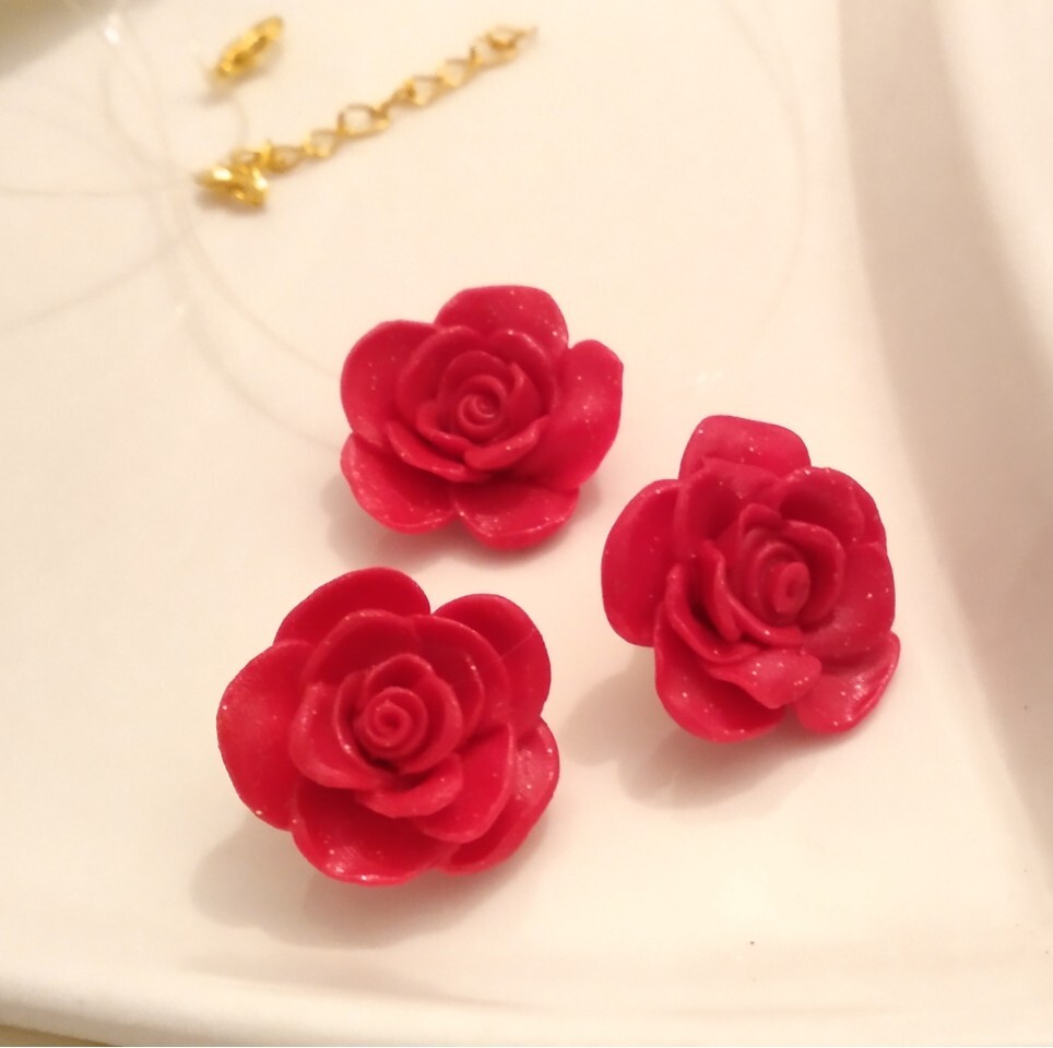 Rose Polymer Clay Jewelry Set Red Rose Earring And Necklace