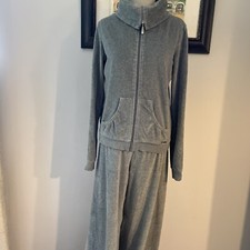 Hale Bob Gray Velour Tracksuit Set Pants Jacket Size L M