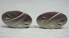 Vintage Oval Etched White Gold Plated Cuff Links