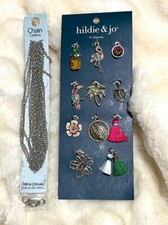 SET 12 CHARMS PENDANTS  SILVER TONE CHAIN NWT