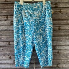 Talbots Petites Women's Cropped Pants Size 14P Stretch White Blue Tropical NWT