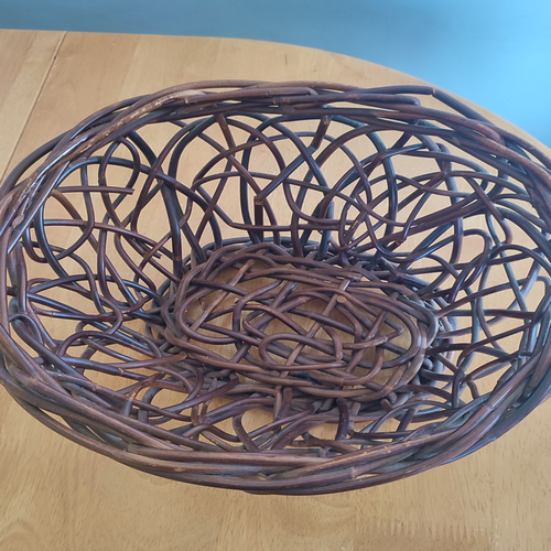 Vintage Willow Wicker Basket - Handmade Natural Décor Dark Wood Wooden Storage - Picture 9 of 10