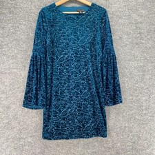 Adrienne Vittadini Dress Women S Blue Floral Zipper Shift Short Lined Midi