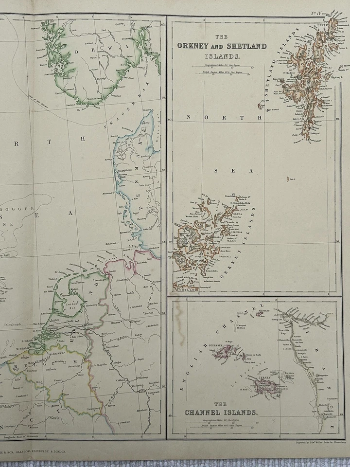 Mapa antiguo coloreado a mano de las Islas Británicas de 1860 de G.W. Blackie Foto 3 de 3