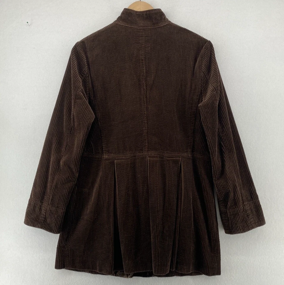 J.JILL куртка S широкий Wale вельвет пальто мандарин кнопка спереди хлопок коричневый - Изображение 3 из 4