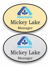 1 GOLD & 1 SILVER OVAL ALBERTSONS STORE PERSONALIZED NAME BADGES MAGNETIC BACK