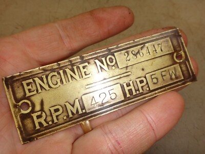 ORIG NAME TAG for 5hp FW HERCULES ECONOMY No. 286447 Hit and Miss Gas Engine
