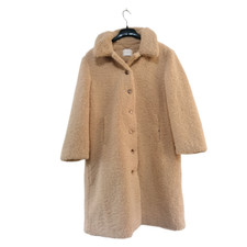 New Dannii Minogue Petites Qvc Long Borg Coat Buttons Collar Size Uk 10 Camel