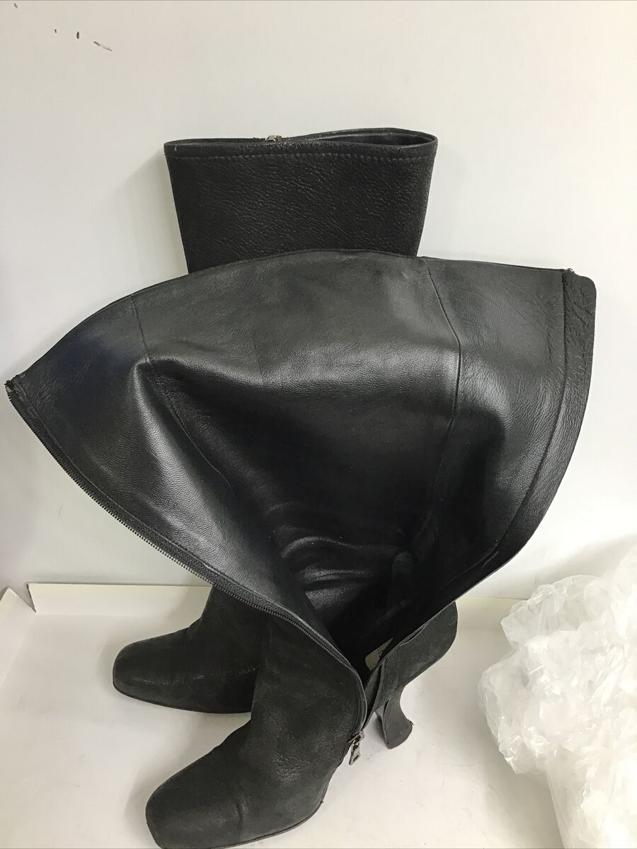 Prada Vintage Knee High Boot Black Pebble Leather Curved Prada Vintage Knee High Boot Black Pebble Leather Curved