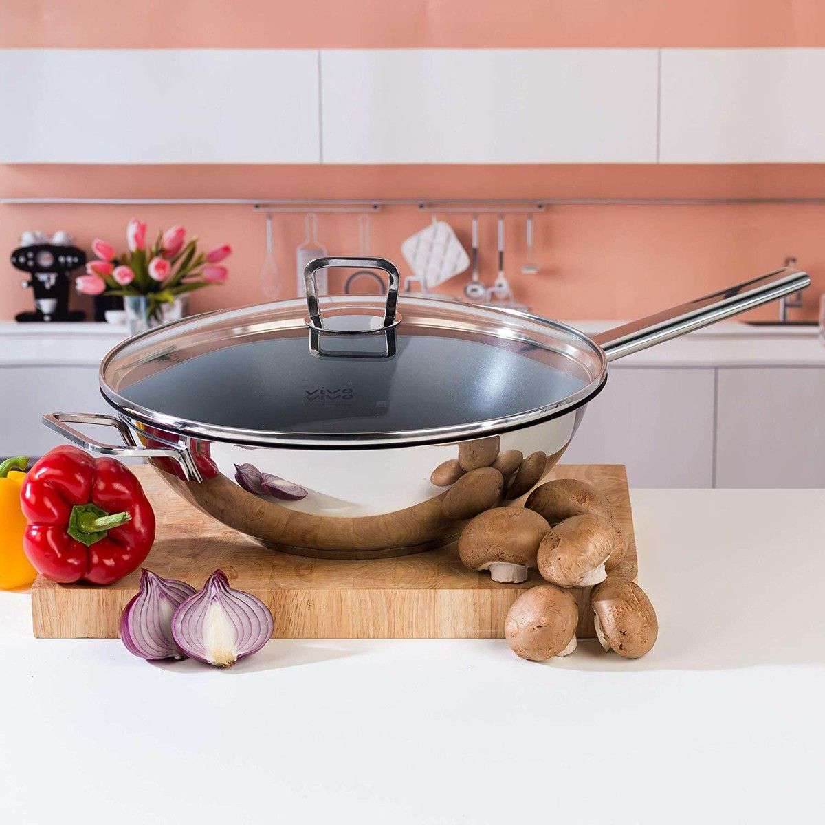 Villeroy Boch Stainless Steel Silver Colour Wok with Glass Lid