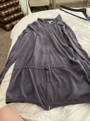 White + Warren Womens Front Zip cotton Light lavender Duster Large