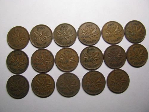 Canada 1937-1952 set George VI 1 Cent 17 Coins Canadian Pennies
