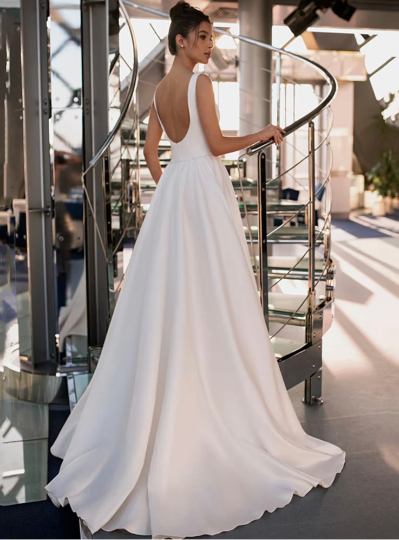 Simple Elegant Satin Minimal Bridal Gown | Sleeveless Minimalistic Wedding  Dress | eBay
