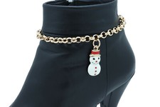 Women Gold Metal Chain Boot Bracelet Shoe Snowman Holiday Charm Wrap Aroud Band