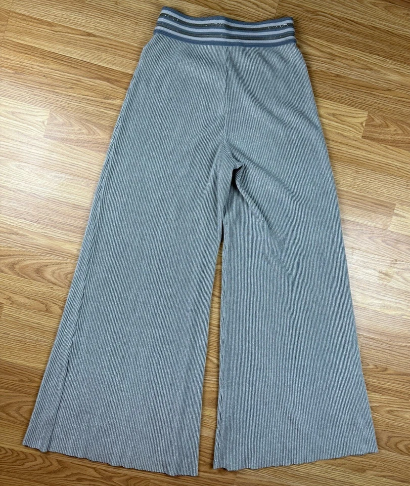 Pantalones Anthropologie Mujer Talla XS Etienne Gris Metálico Cintura Alta Pierna Ancha Foto 4 de 4