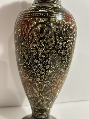 Vintage Vase Pfau handgeschnitzt Messing seltener Fund - Bild 2 von 8