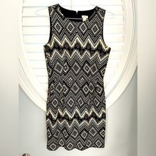 J.Crew Sheath Dress Aztec Ikat Tribal Print Pockets Black /Beige Size 4