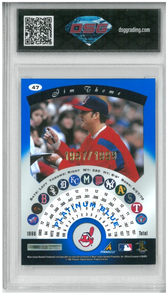 1997 Pinnacle, полностью сертифицированный JIM THOME NO47, платиновый синий /1999💎DSG 9,5, как новый+ - Изображение 2 из 2