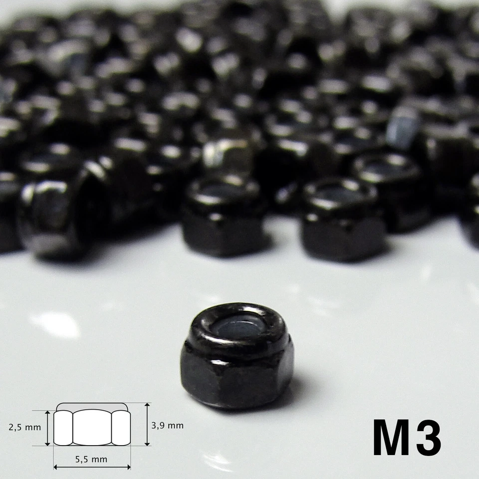 M2 M3 Stoppmutter Selbstsichernde Sicherungsmutter blank oder schwarz DIN 985 - Bild 4 von 4