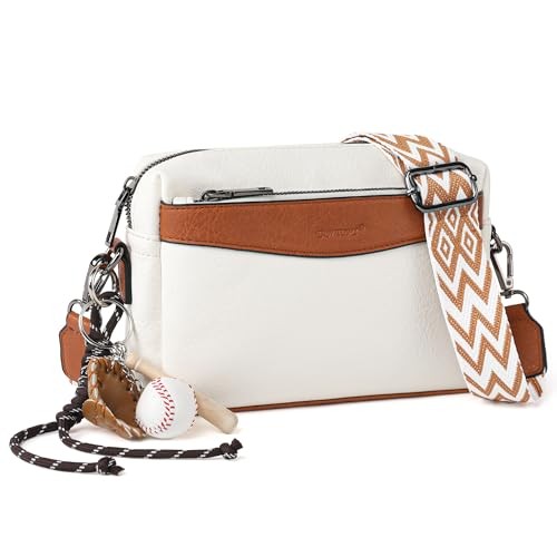 For Women, Triple Zip Crossbody Purse White/light Brown