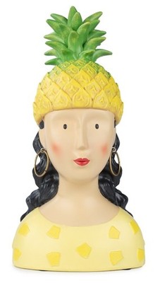 Baden collection Lady Anna mit Annanas Hut,h 35 cm, gelb, Gipsbüste, Dekoaufstel