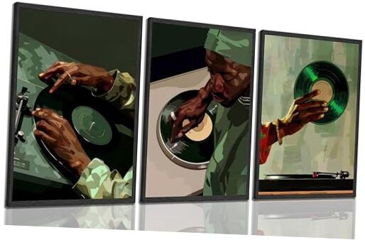  Black Men Wall Art African American DJ Painting 12W"x16L" Unframed Poster