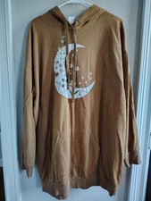 No Boundaries NOBO Brown Juniors XL Pullover Hoodie Moon Floral Graphic Pockets