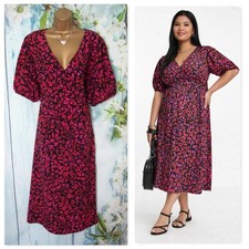 BNWTS NEW LOOK CURVES DRESS SIZE 24, Pink Leopard Satin Wrap midi Occasion Dress
