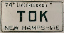 Vanity TOK license plate Tony Thomas Tom Trent Tina Taylor Theo Travis Tracy Tim
