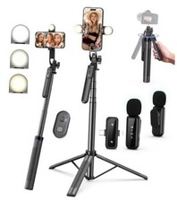 Vlogging Kit for iPhone/Android, 71" Selfie Tripod with Small Ring Light  Mic