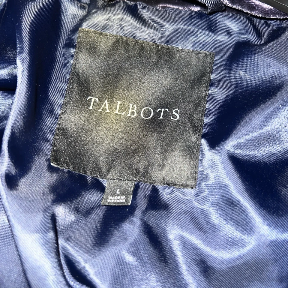 Talbots Velvet Puffer Coat Dark Purple Womens Large Quilted Fluffy Cowl Jacket - Image 4 of 4